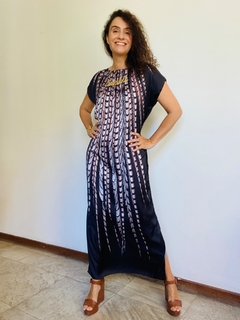 Imagem do Vestido Longo Kaftan Cetim Faisão Preto