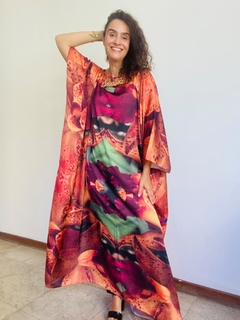 Vestido Maxi Longo Cetim Orquidea Laranja - ALESSA