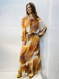 Image of Camiseta Bufante Chiffon Folhas Douradas