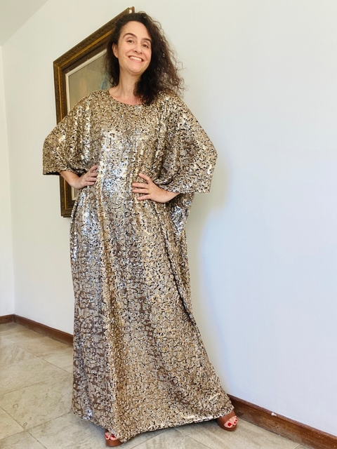 Vestido Maxi Longo Paetê Marron