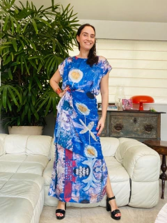 Vestido Kaftan Longo Cetim Paul Klee Azul - online store