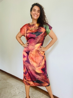 Imagem do Vestido Kaftan Cetim Orquidea Laranja