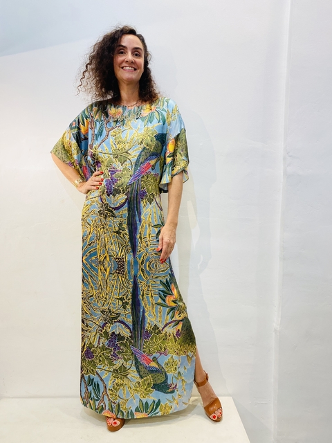 Vestido Asa Longo Cetim Arara Verde