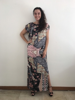 Vestido Longo Kaftan Cetim Mosaico na internet
