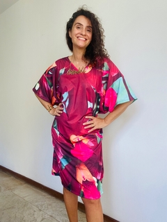 Vestido T Gola V Jersey Orquídea Vermelho