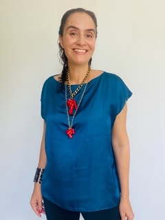 Camiseta Kaftan Cetim Azulão
