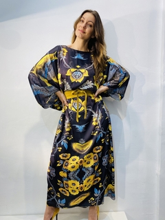Vestido Maxi Longo Cetim Passaro Azul - online store