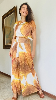 Camiseta Kaftan Cetim Folhas Douradas - online store