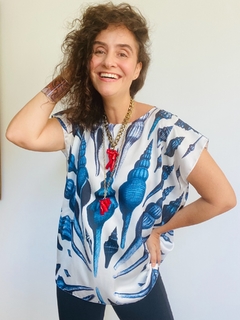 Camiseta Kaftan Cetim Concha Azul