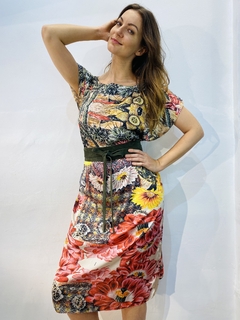 Image of Vestido Kaftan Curto Cetim Cactus