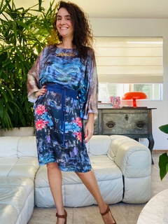 Vestido Maxi Curto Cetim Monet Azul on internet