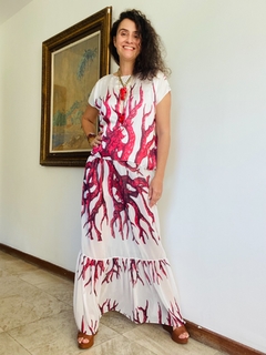 Saia Babados Longa Chiffon Coral - ALESSA