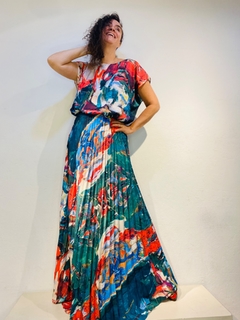 Vestido Kaftan Saia Plissado Longo Crepe Joan Green on internet
