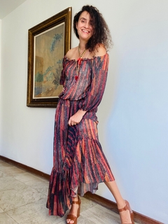 Vestido Bufante Babado Chiffon Paul Klee Vermelho
