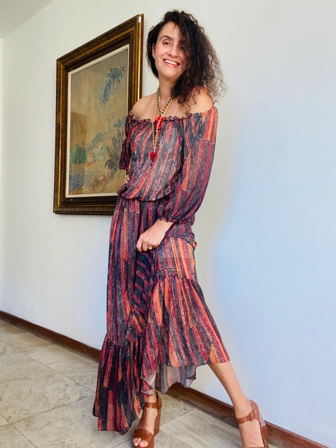 Vestido Bufante Babado Chiffon Paul Klee Vermelho