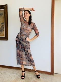 Saia Pareô Longo Chiffon Paul Klee Cinza - ALESSA
