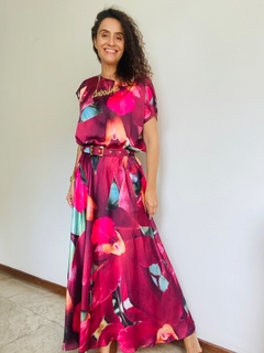 Saia Evasê Longa Cetim Orquídea Vermelho - online store