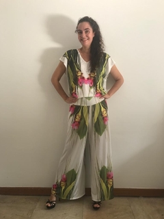 Calça Evasê Jersey Folhagem