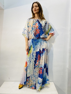 Vestido Morcego Saia Plissada Crepe Mar na internet