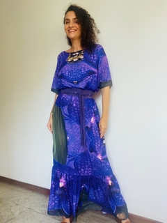 Vestido Morcego Longo Babado Orquídea Roxo na internet