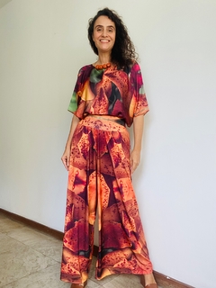 Image of Calça Evasê Jersey Orquídea Laranja
