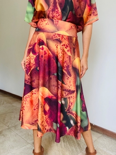 Saia Evasê Mid Jersey Orquidea Laranja - comprar online