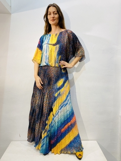 Vestido Morcego Saia Plissada Crepe Balneario na internet