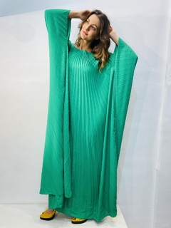 Vestido Plissado Longo Crepe Verde