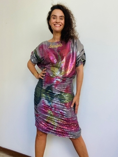 Vestido Ombro Franzido Paetê Lirios - buy online