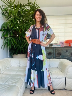 Vestido Asa Babado Longo Crepe Ganesha