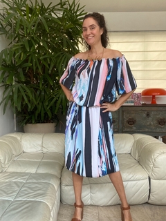 Vestido Cigana Evasê Curto Ganesha Azul - ALESSA