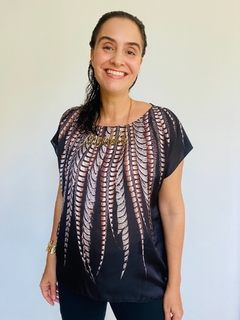 Camiseta Kaftan Cetim Faisão Preto - ALESSA