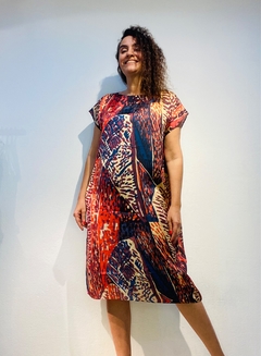 Vestido Kaftan Cetim Leques - ALESSA