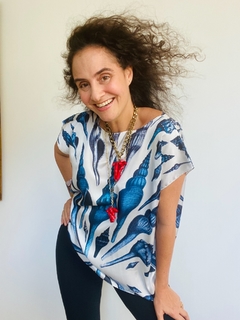 Camiseta Kaftan Cetim Concha Azul - buy online