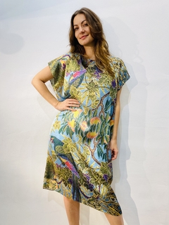 Vestido Kaftan Curto Cetim Arara Verde - comprar online