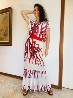 Image of Saia Babados Longa Chiffon Coral