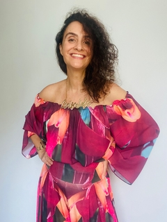 Blusa Cigana Manga Sino Crepe Vermelho