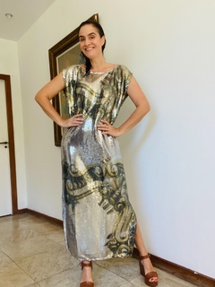 Vestido Kaftan Longo Paetê Espelho on internet