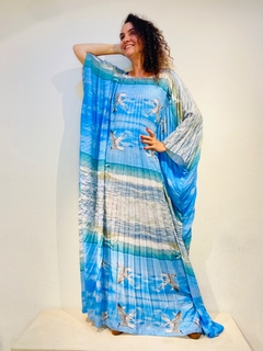 Vestido Plissado Longo Crepe Gaivotas - loja online