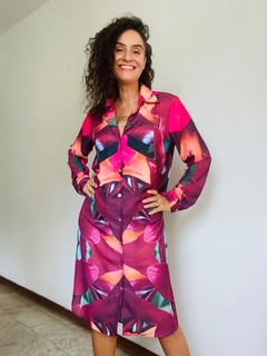 Imagem do Vestido Chemise Curto Crepe Orquídea Vermelho