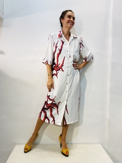 Vestido Chemise Manga Curta Crepe Coral - loja online
