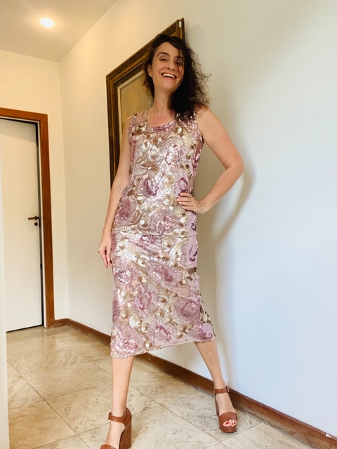 Saia Mini Paetê Rosa