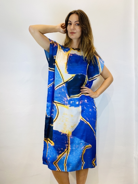 Vestido Kaftan Cetim Blue