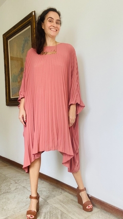 Vestido Plissado Crepe Rosê