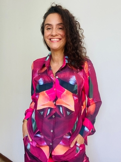 Imagem do Camisa Social Crepe Orquídea Vermelho