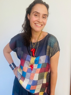 Camiseta Kaftan Cetim Paul Klee Colorido - ALESSA