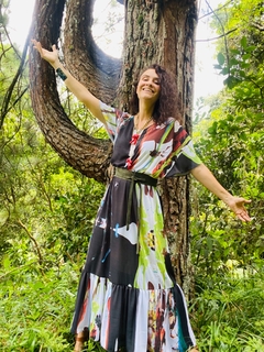 Vestido Asa Saia Babado Crepe Ganesha - comprar online