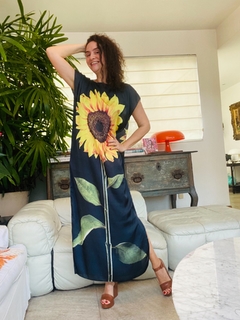 Vestido Kaftan Longo Cetim Girassol - comprar online