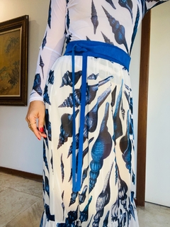 Saia Babados Longa Chiffon Concha Azul - ALESSA