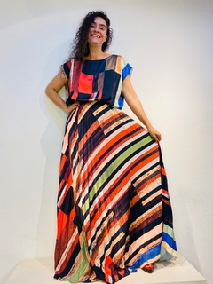 Vestido Kaftan Saia Plissado Longo Crepe Klee Listra - comprar online